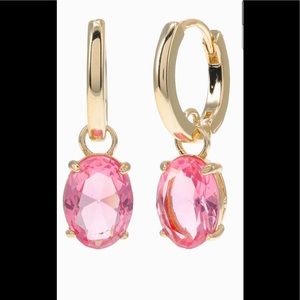 LAUREN RALPH LAUREN Pink Stone Charm Huggie Hoop Gold-Tone Drop Earrings